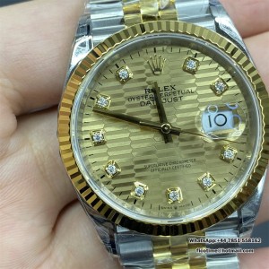 VSF VS3235 DateJust 36mm Fluted Bezel Gold Motif Dial Diamond Marker YG/SS Jubilee Bracelet - Image 5