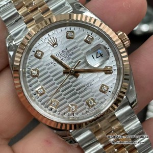VSF VS3235 DateJust 36mm Fluted Bezel Silver Motif Dial Diamond Marker RG/SS Jubilee Bracelet - Image 2