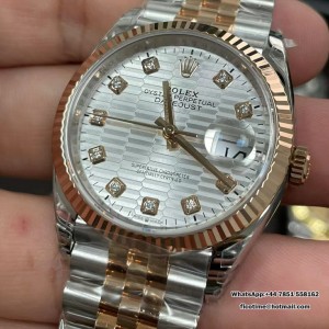 VSF VS3235 DateJust 36mm Fluted Bezel Silver Motif Dial Diamond Marker RG/SS Jubilee Bracelet - Image 4