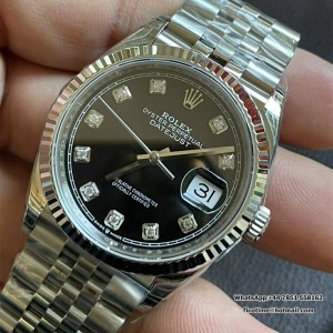 VSF VS3235 DateJust 36mm Fluted Bezel Black Dial Diamond Marker Jubilee Bracelet - Image 2