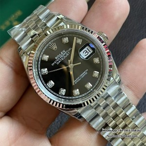VSF VS3235 DateJust 36mm Fluted Bezel Black Dial Diamond Marker Jubilee Bracelet - Image 3