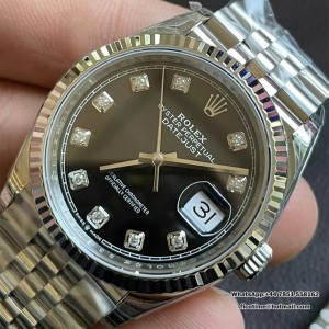 VSF VS3235 DateJust 36mm Fluted Bezel Black Dial Diamond Marker Jubilee Bracelet - Image 4