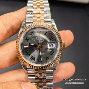 VSF VS3235 DateJust 36mm Wimbledon Fluted Bezel Grey Dial Green Roma Marker RG/SS Jubilee Bracelet - Image 1