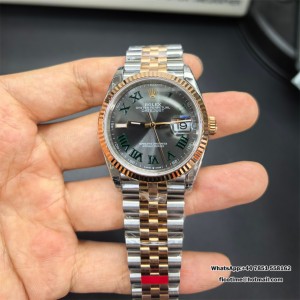 VSF VS3235 DateJust 36mm Wimbledon Fluted Bezel Grey Dial Green Roma Marker RG/SS Jubilee Bracelet - Image 3