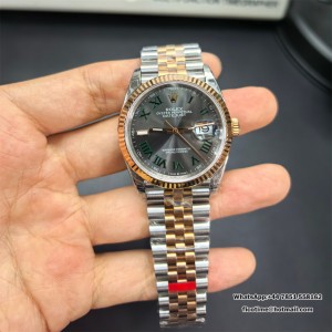 VSF VS3235 DateJust 36mm Wimbledon Fluted Bezel Grey Dial Green Roma Marker RG/SS Jubilee Bracelet - Image 4