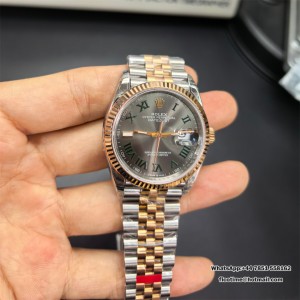 VSF VS3235 DateJust 36mm Wimbledon Fluted Bezel Grey Dial Green Roma Marker RG/SS Jubilee Bracelet - Image 5