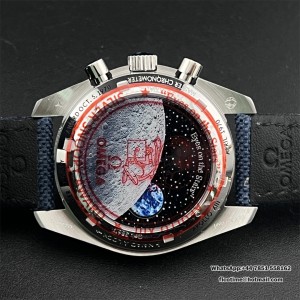 OSF A7750 Speedmaster 42mm Moonwatch Professional Silver Snoopy Award 50th Anniversary Blue leather Strap - Image 6