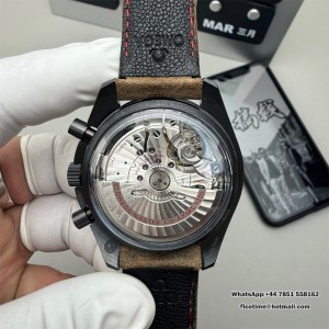 N1F A7750 Speedmaster 44mm  "Dark Side of The Moon" Real Ceramic Black Dial Brown Leather Strap - Image 4