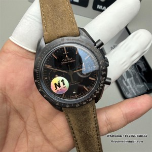 N1F A7750 Speedmaster 44mm  "Dark Side of The Moon" Real Ceramic Black Dial Brown Leather Strap - Image 6