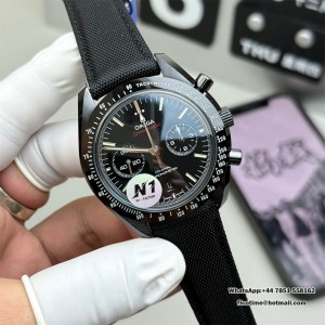 N1F A7750 Speedmaster 44mm  "Dark Side of The Moon" Real Ceramic Black Dial Black Leather Strap - Image 5