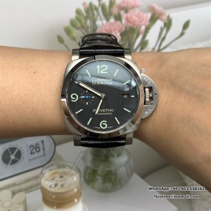 VSF P9000 PAM312 44mm Luminor Black Dial Black Leather Strap - Image 6