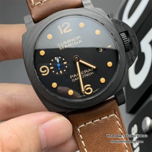 VSF P9010 PAM661 44mm Luminor Titanium Black Dial Brown Leather Strap - Image 4