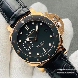 VSF OP XXXIV PAM974 42mm Submersible RG Black Dial Black Leather Strap - Image 3