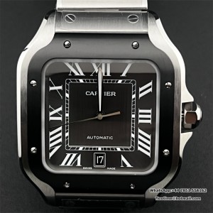 BVF MY9015 Santos Large 40mm Black Bezel Grey Dial SS Bracelet - Image 1