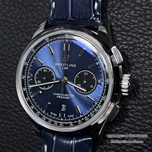 BLSF A7750 Breitling Chrono 42mm PREMIER B01 Blue Dial Blue Leather Strap - Image 9