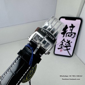 BLSF A7750 Breitling Chrono 43mm NAVITIMER B01 Ice Blue/Black Dial Black Leather Strap - Image 4