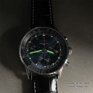 BLSF A7750 Breitling Chrono 43mm NAVITIMER B01 Blue/Black Dial Black Leather Strap - Image 9