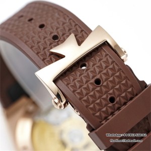8F A5100 Overseas 4500V 41mm Silver Dial RG Brown Rubber Strap - Image 4