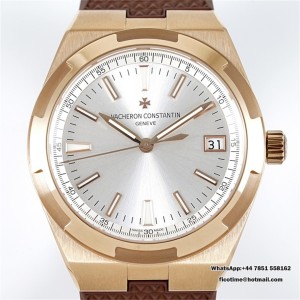 8F A5100 Overseas 4500V 41mm Silver Dial RG Brown Rubber Strap - Image 6