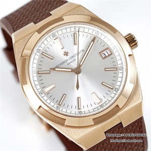 8F A5100 Overseas 4500V 41mm Silver Dial RG Brown Rubber Strap - Image 8