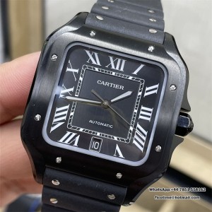 Santos de Cartier 40mm PVD BVF 1:1 Best Edition Black Dial on Black Leather Strap MIYOTA 9015 - Image 3