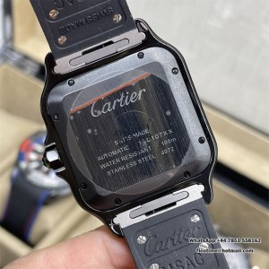 Santos de Cartier 40mm PVD BVF 1:1 Best Edition Black Dial on Black Leather Strap MIYOTA 9015 - Image 6