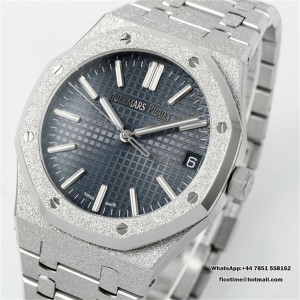 Royal Oak 41mm 15510 Frosted SS APSF 1:1 Best Edition Blue Textured Dial on SS Bracelet SA4302 Super Clone - Image 4