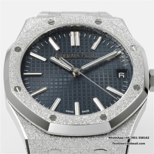 Royal Oak 41mm 15510 Frosted SS APSF 1:1 Best Edition Blue Textured Dial on SS Bracelet SA4302 Super Clone - Image 6