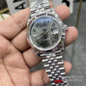 VSF VS3235 DateJust 41mm Wimbledon Fluted Bezel Grey Dial Green Roma Marker Jubilee Bracelet V2 DD3235 - Image 2