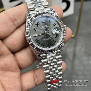 VSF VS3235 DateJust 41mm Wimbledon Fluted Bezel Grey Dial Green Roma Marker Jubilee Bracelet V2 DD3235 - Image 6