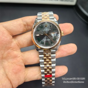 VSF VS3235 DateJust 36mm Wimbledon Fluted Bezel Grey Dial Green Roma Marker RG/SS Jubilee Bracelet - Image 4