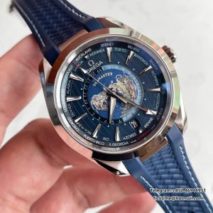 VSF A8938 Seamaster 43mm AQUA TERRA 150M Worldtimer Blue Dial Blue Rubber Strap - Image 6