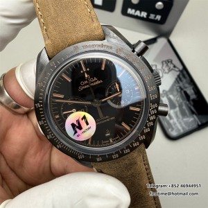 N1F A7750 Speedmaster 44mm  "Dark Side of The Moon" Real Ceramic Black Dial Brown Leather Strap - Image 5