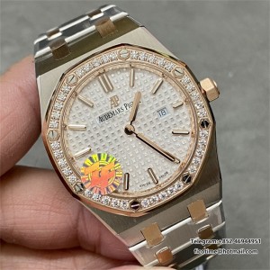 ZF Swiss Quartz AP Royal Oak 33mm 67651 Diamond Bezel RG White Dial RG Bracelet - Image 4