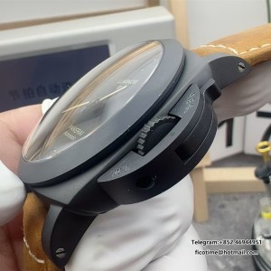 VSF P9000 PAM1441 44mm Luminor GMT Carbon Black Dial Brown Leather Strap - Image 8