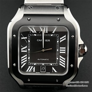 BVF A9015 Santos Large 40mm Black Bezel Grey Dial SS Bracelet - Image 1