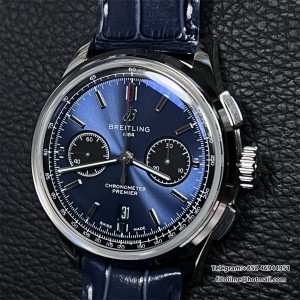 BLSF A7750 Breitling Chrono 42mm PREMIER B01 Blue Dial Blue Leather Strap - Image 9