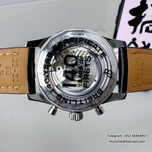 BLSF A7750 Breitling Chrono 43mm NAVITIMER B01 Black/White Dial Black Leather Strap - Image 4