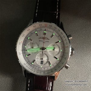 BLSF A7750 Breitling Chrono 43mm NAVITIMER B01 White Dial Brown Leather Strap - Image 9
