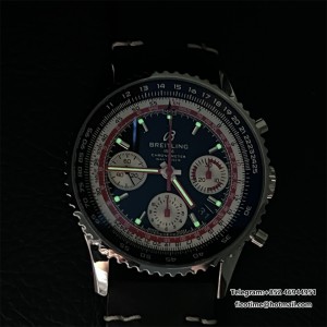 BLSF A7750 Breitling Chrono 43mm NAVITIMER B01 Black/White Dial Black Leather Strap - Image 9