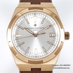 8F A5100 Overseas 4500V 41mm Silver Dial RG Brown Rubber Strap - Image 6