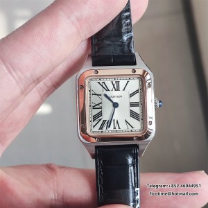 F1F Quartz Santos Dumont 38x27.5mm RG/SS White Dial Black Leather Strap - Image 1