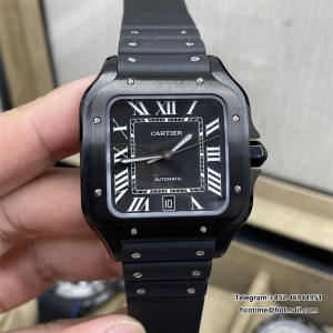 Santos de Cartier 40mm PVD BVF 1:1 Best Edition Black Dial on Black Leather Strap A9015 - Image 1