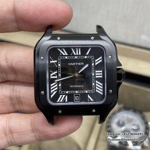 Santos de Cartier 40mm PVD BVF 1:1 Best Edition Black Dial on Black Leather Strap A9015 - Image 2