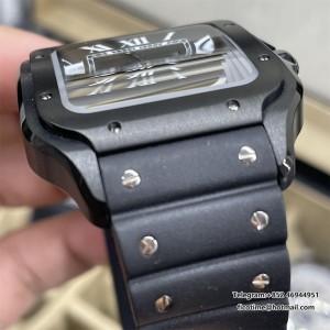 Santos de Cartier 40mm PVD BVF 1:1 Best Edition Black Dial on Black Leather Strap A9015 - Image 4