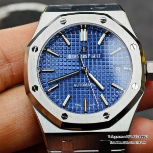 Royal Oak 37mm 15450 SS ZF 1:1 Best Edition Blue Textured Dial on SS Bracelet SA3120 Super Clone - Image 3