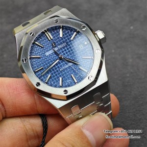 Royal Oak 37mm 15450 SS ZF 1:1 Best Edition Blue Textured Dial on SS Bracelet SA3120 Super Clone - Image 6