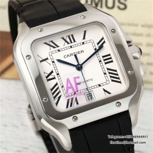 AF Santos Large 40mm White Dial MY9015 Black Leather Strap - Image 5