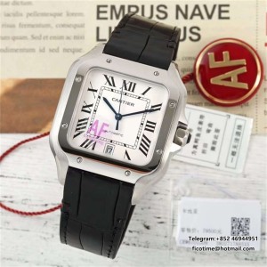 AF Santos Large 40mm White Dial MY9015 Black Leather Strap - Image 6