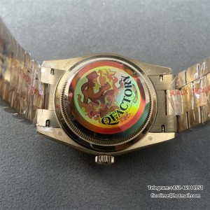 DayDate 36  QF Gold Dial Sticker Marker  on President Bracelet A2836 V2 (Gain Weight) - Image 8